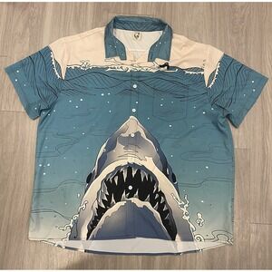 Hardaddy Men‎ 2XL Button Front Shirt Shark Jaws XXL Bowling EUC